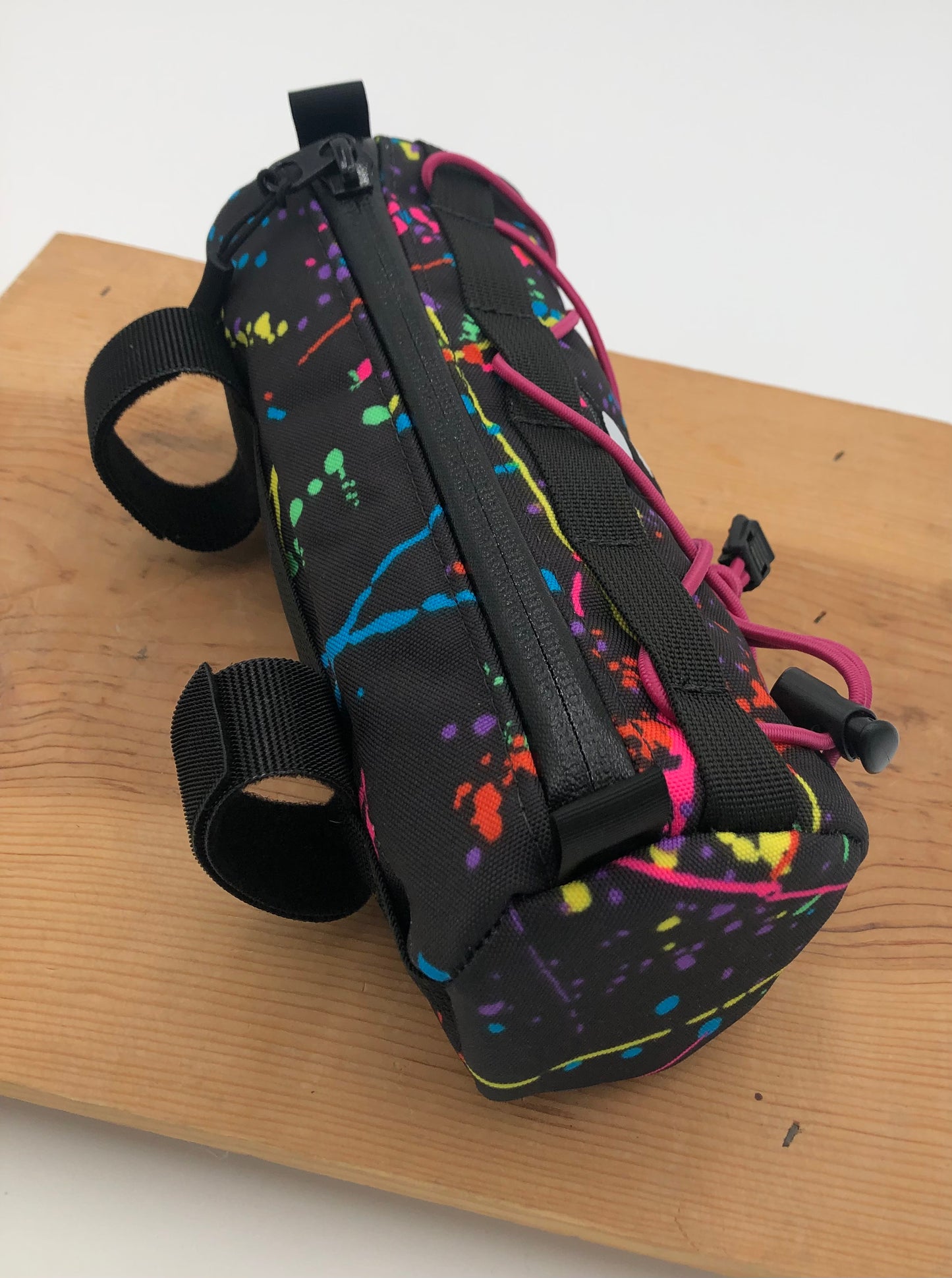 ***Ready to ship now*** Splatter handlebar bag with pink cord